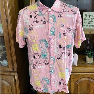 Peanuts X Neff Pink Graphic Men's Shirt Size Medium NWT